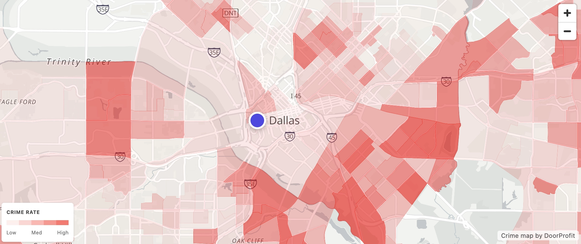DoorProfit embeddable crime heat map widget showing an interactive heatmap on a sample website